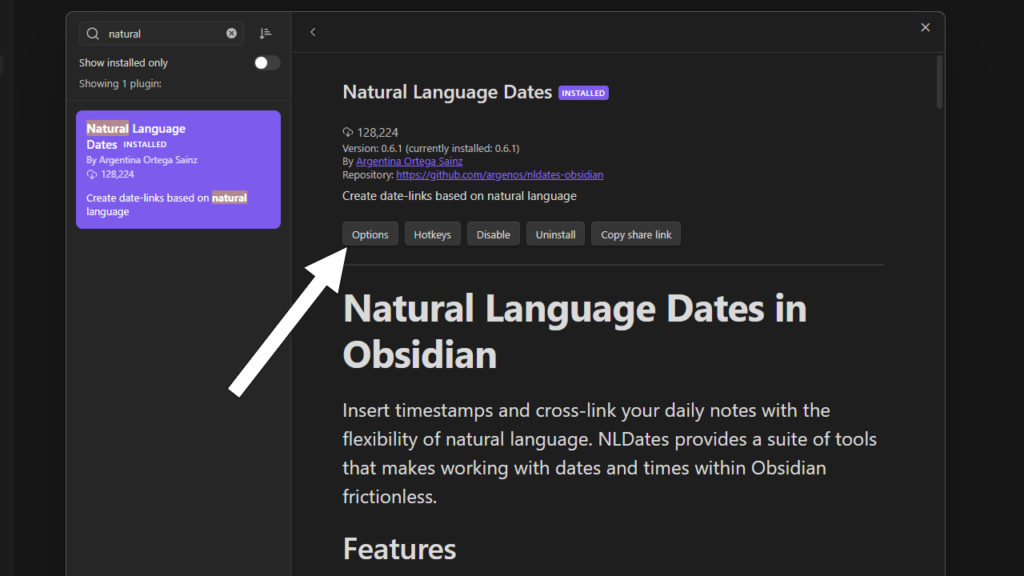 natural language dates settings